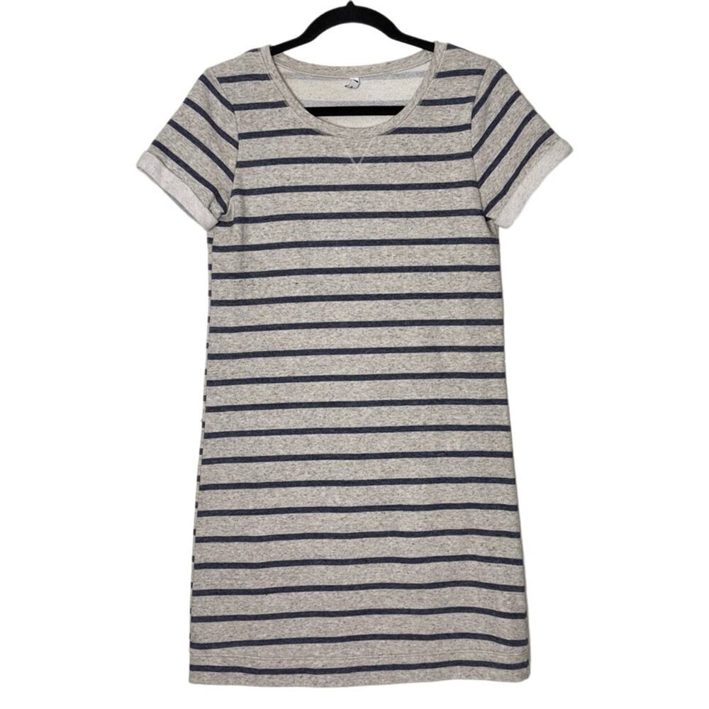 Hema T-Shirt Dress Women's Size Small Gray Blue Striped Sweater Shirt Dress